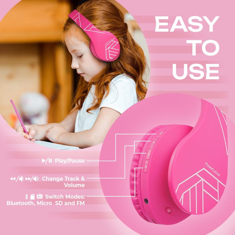 PowerLocus Kids Headphones Over-Ear, Bluetooth Wireless Headphones for Kids,with Microphone, Safe 85DB Volume Limited, Foldable with Carry Case, Audio Cable, Micro SD mode for Online Classes,PC,Phones - Image 4